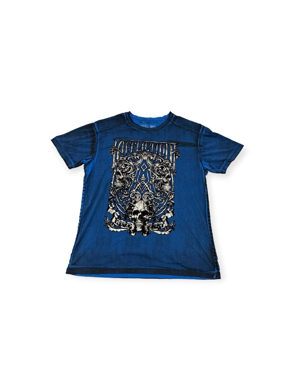 Vintage Affliction Live Fast T Shirt Men XL Blue Mineral Wash Skull Grunge Y2K